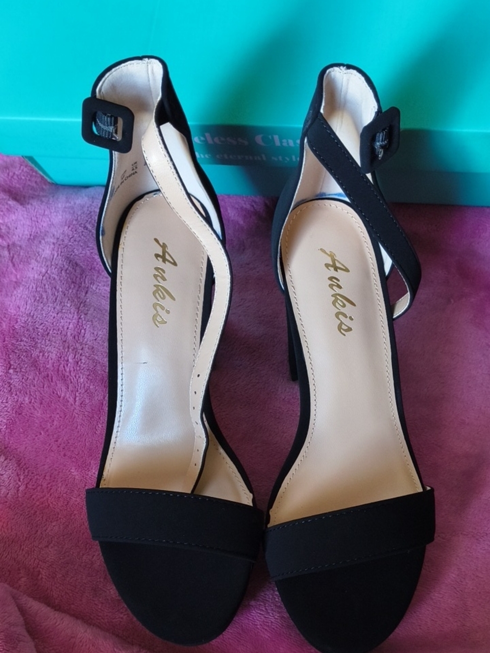 Aukis Black Ankle-Strap Heels for Women
